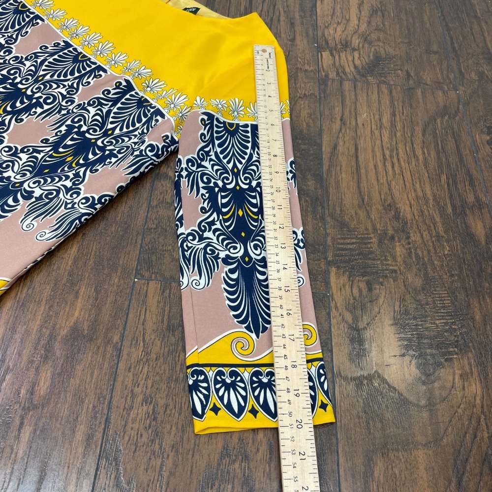 J. Crew Dress 0 Yellow Navy Blue 3/4 Sleeve Gallery Printed Shift Women's - Picture 10 of 12